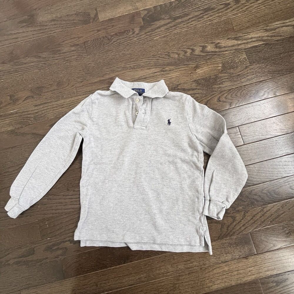 POLO RALPH LAUREN Shirt Boys Gray Popover Featherweight Mesh Knit Sz 7